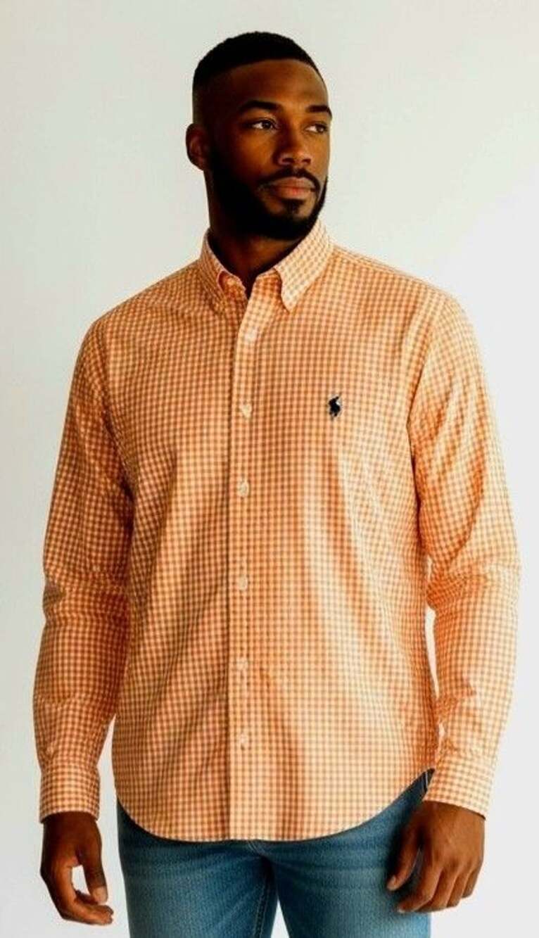 Ralph Lauren Classic Fit Gingham Shirt Size XL Orange